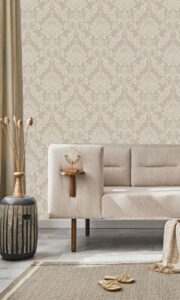 Beige Beaded Classic Damask Wallpaper R9546 - Roll